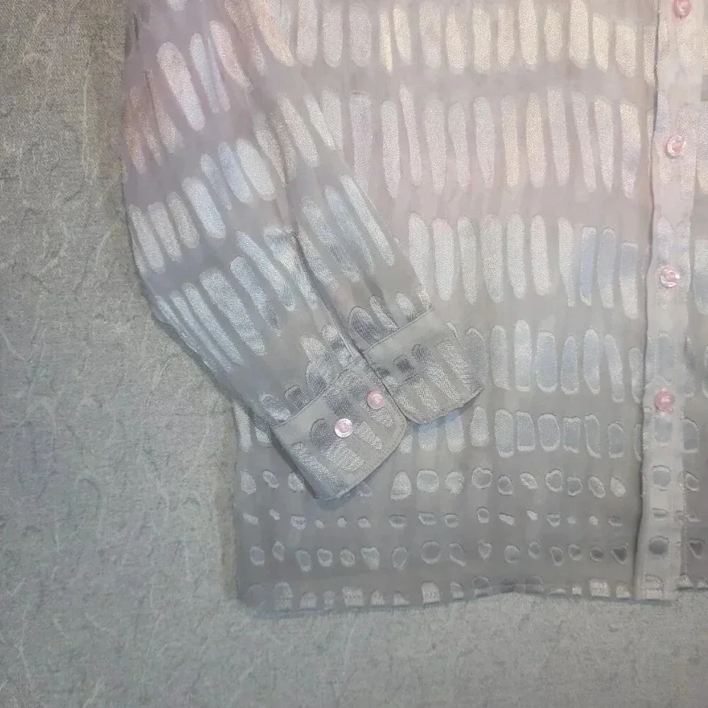 Tan Jay Women's Petite Pink Sheer Long  Sleeve Button Down Blouse Size 12P - Picture 6 of 10